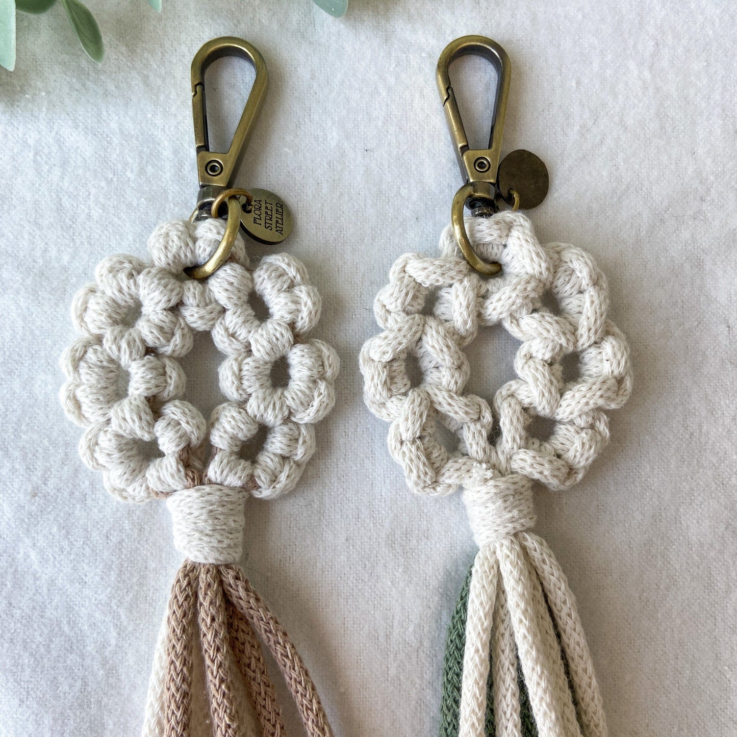 Flora Street Atelier Handmade Macrame Keychain "Boho Bouquet" Macrame Key Ring | Bag Charm