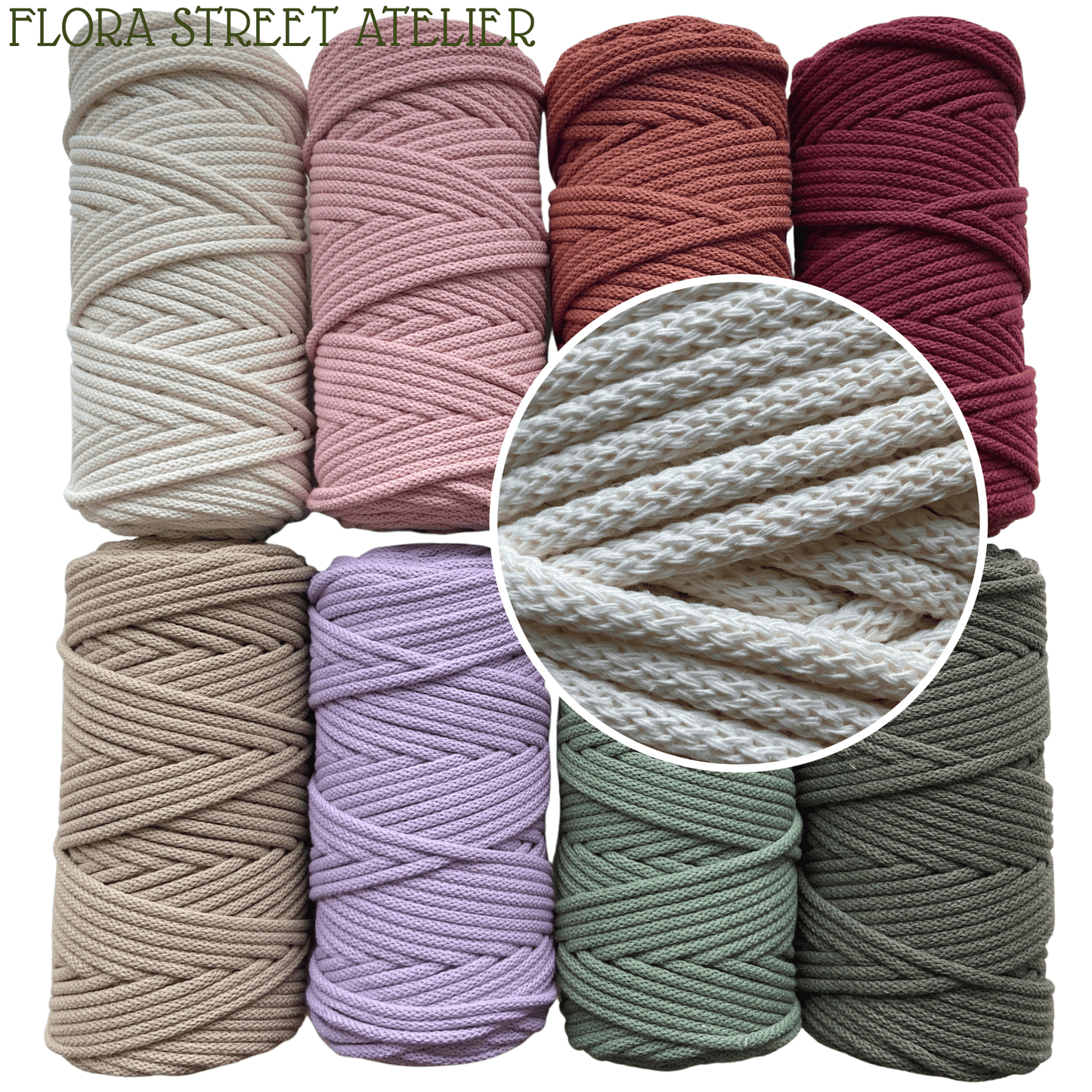 Flora Street Atelier Braided Macrame Cord Braided Cotton Cord 5mm (100 m) | Macrame rope, Crochet cord
