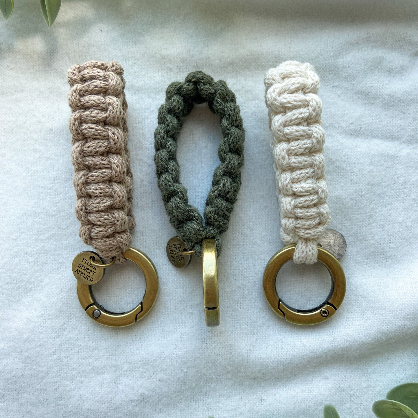 Flora Street Atelier Handmade Macrame Keychain "Minimalist" Macrame Key Ring