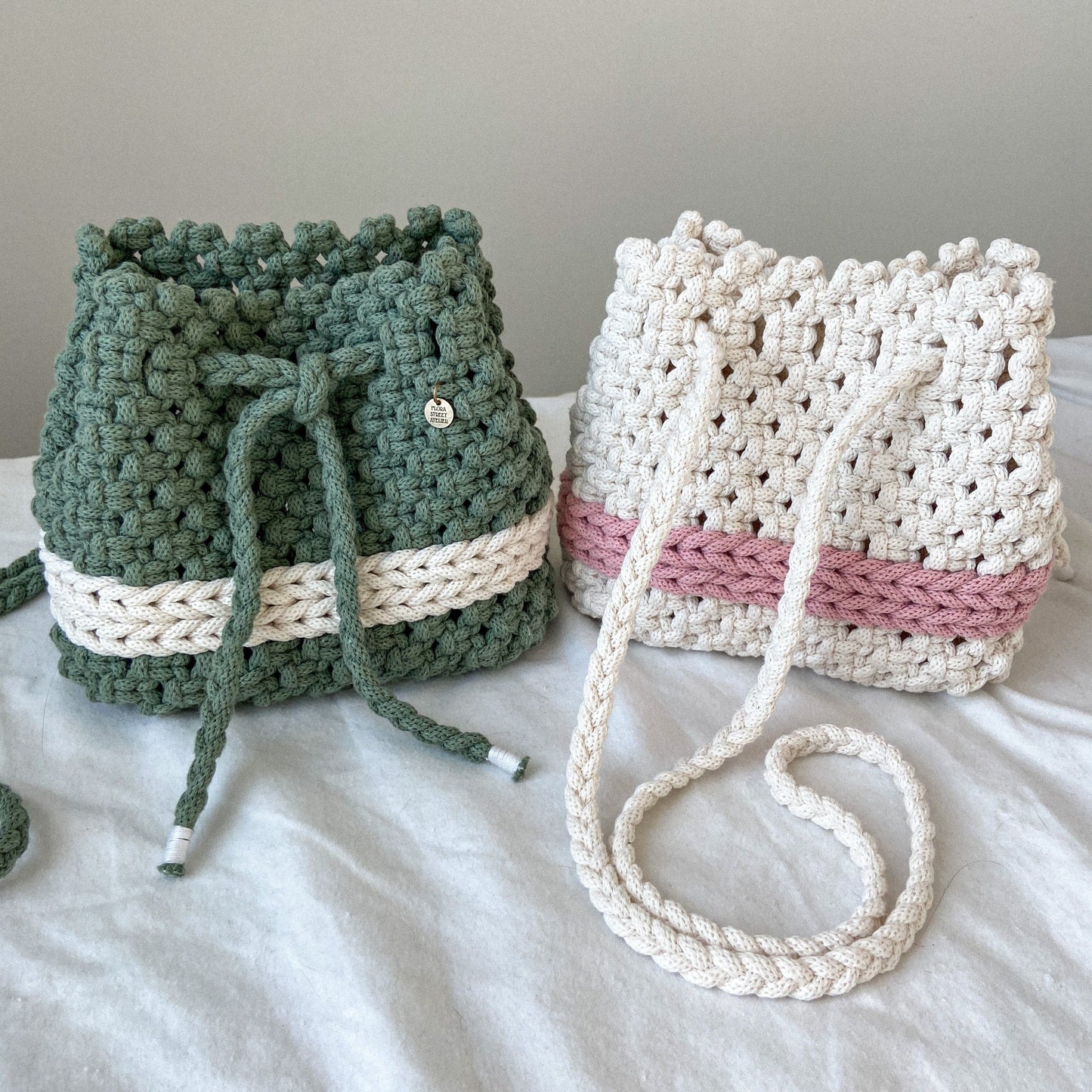 Flora Street Atelier Handmade Macrame Bag "Mood" Macrame bucket Bag with an Adjustable Strap
