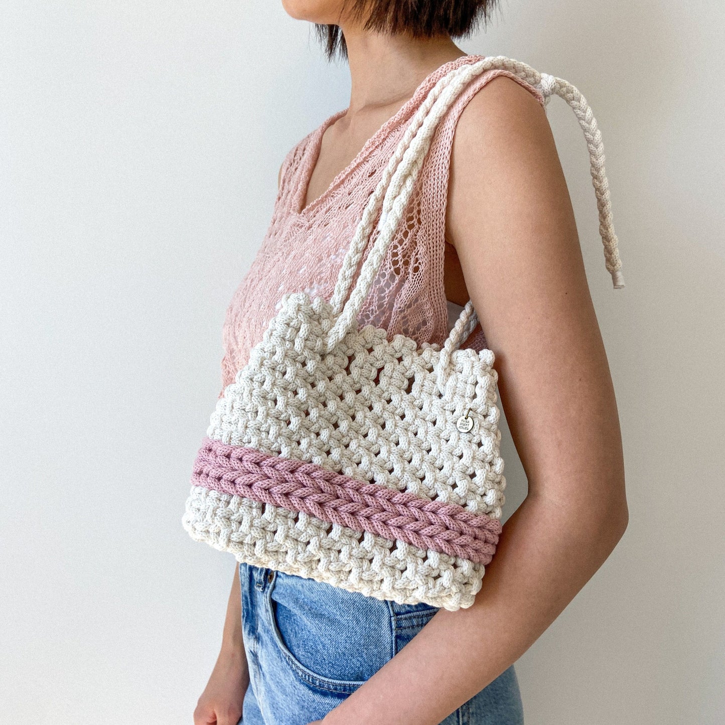 Flora Street Atelier Handmade Macrame Bag "Mood" Macrame bucket Bag with an Adjustable Strap