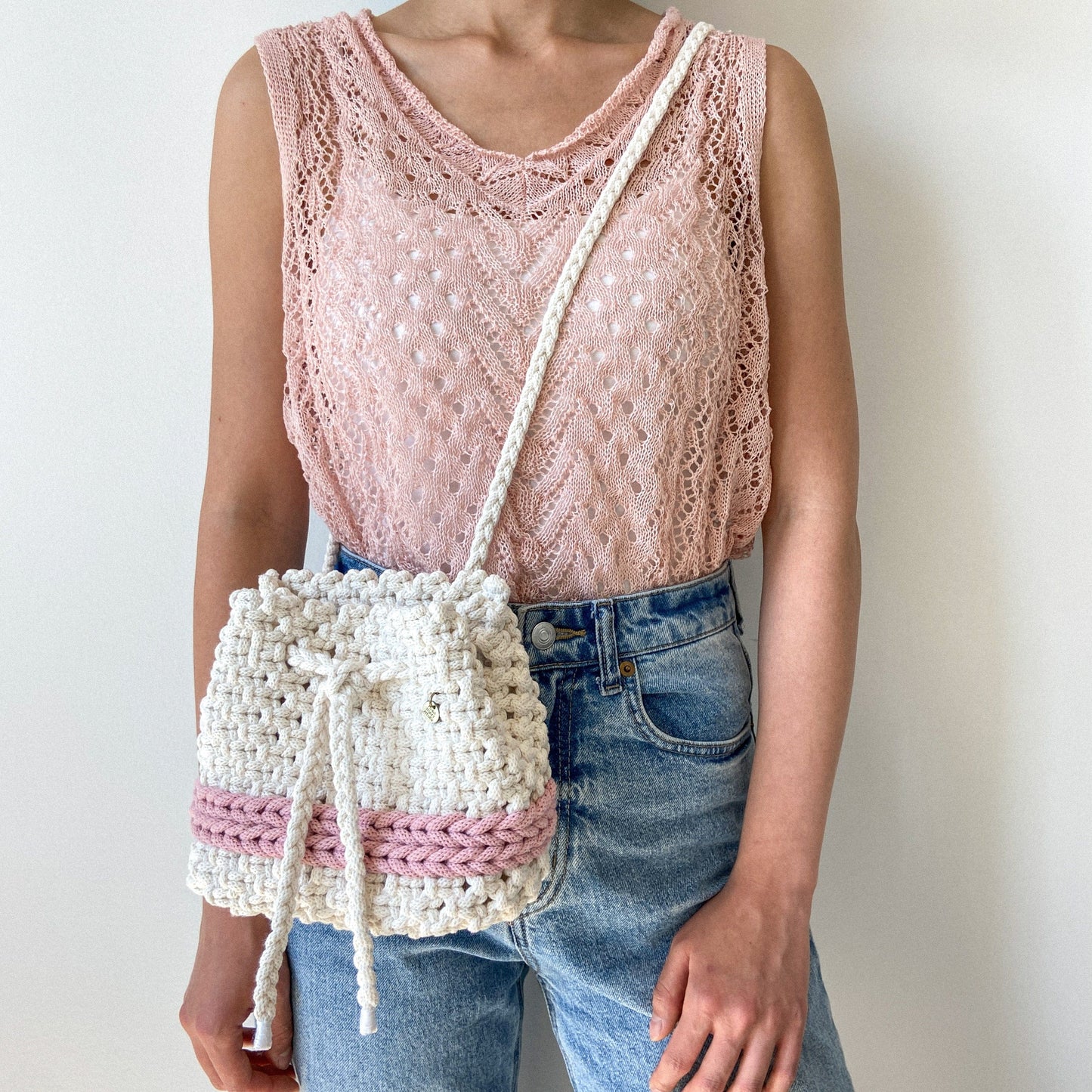 Flora Street Atelier Handmade Macrame Bag "Mood" Macrame bucket Bag with an Adjustable Strap