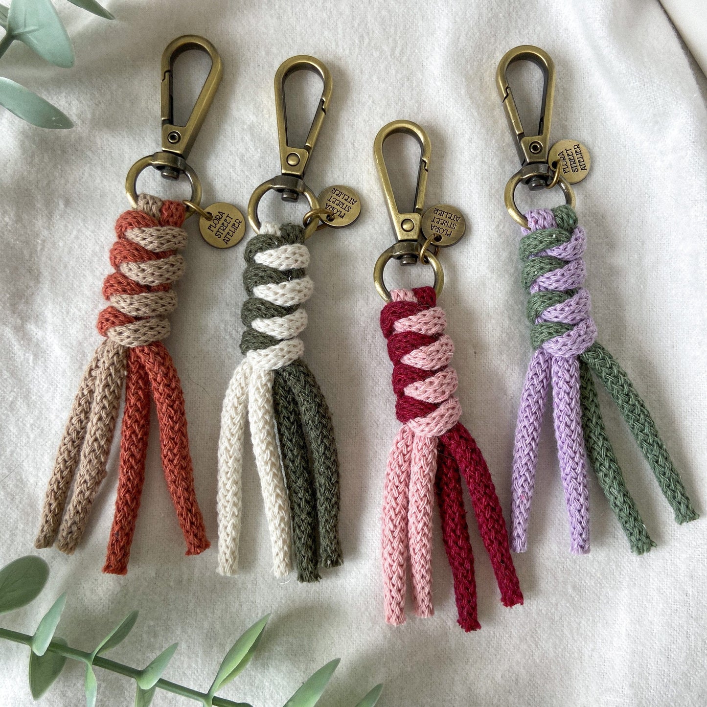 Flora Street Atelier Handmade Macrame Keychain "Swirl" Macrame Key Ring | Bag Charm