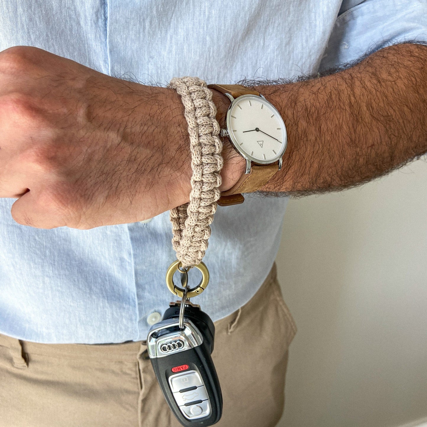 Flora Street Atelier Handmade Macrame Keychain "To go coffee" Macrame Key Ring | Wrist Strap