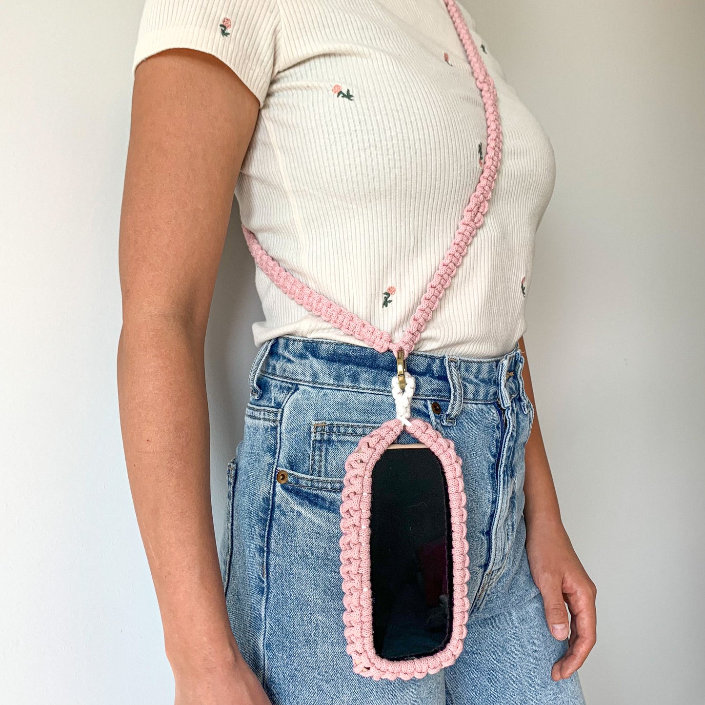 "SnugBug" Macrame Phone Holder + Lanyard