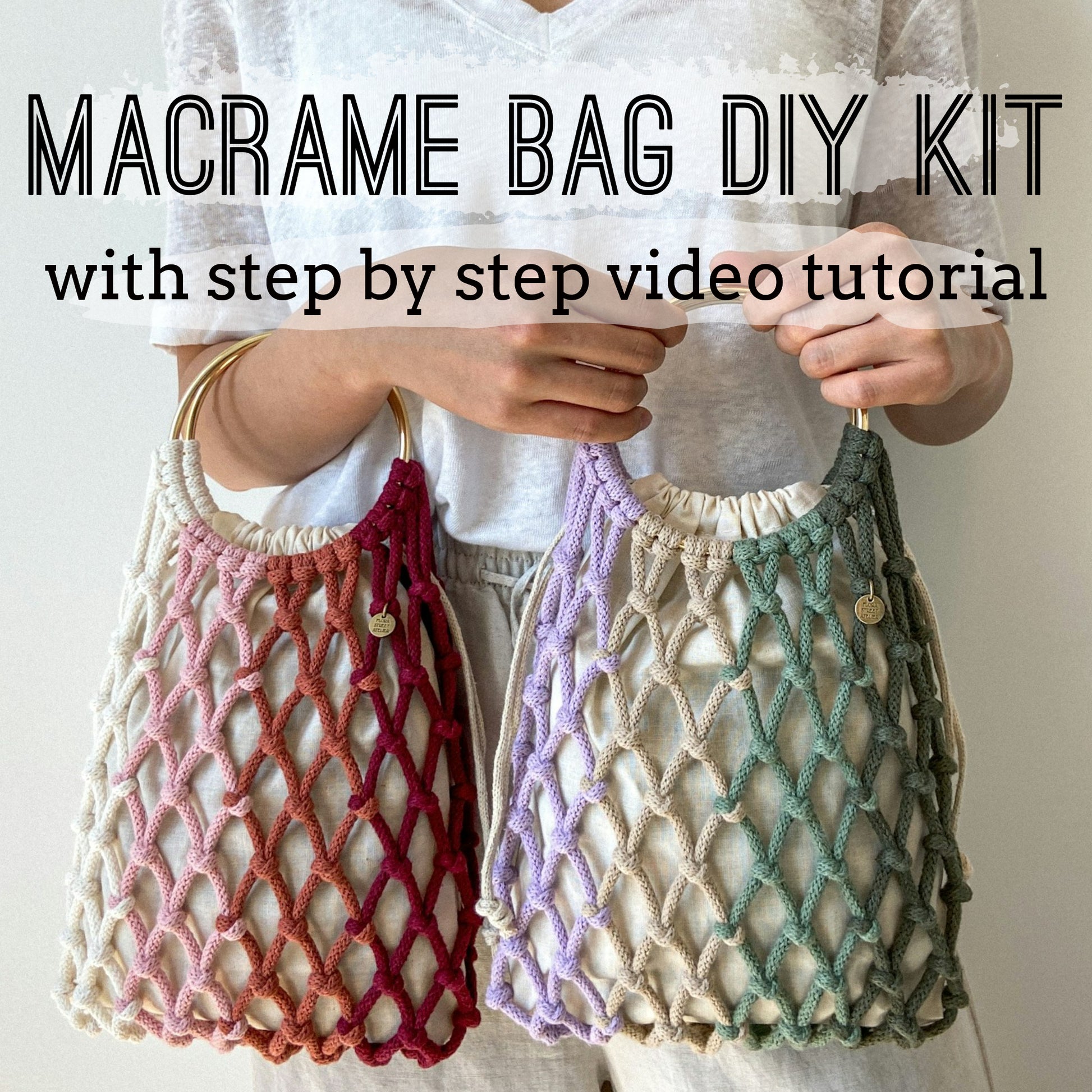 macrame net bag with golden handles diy kit