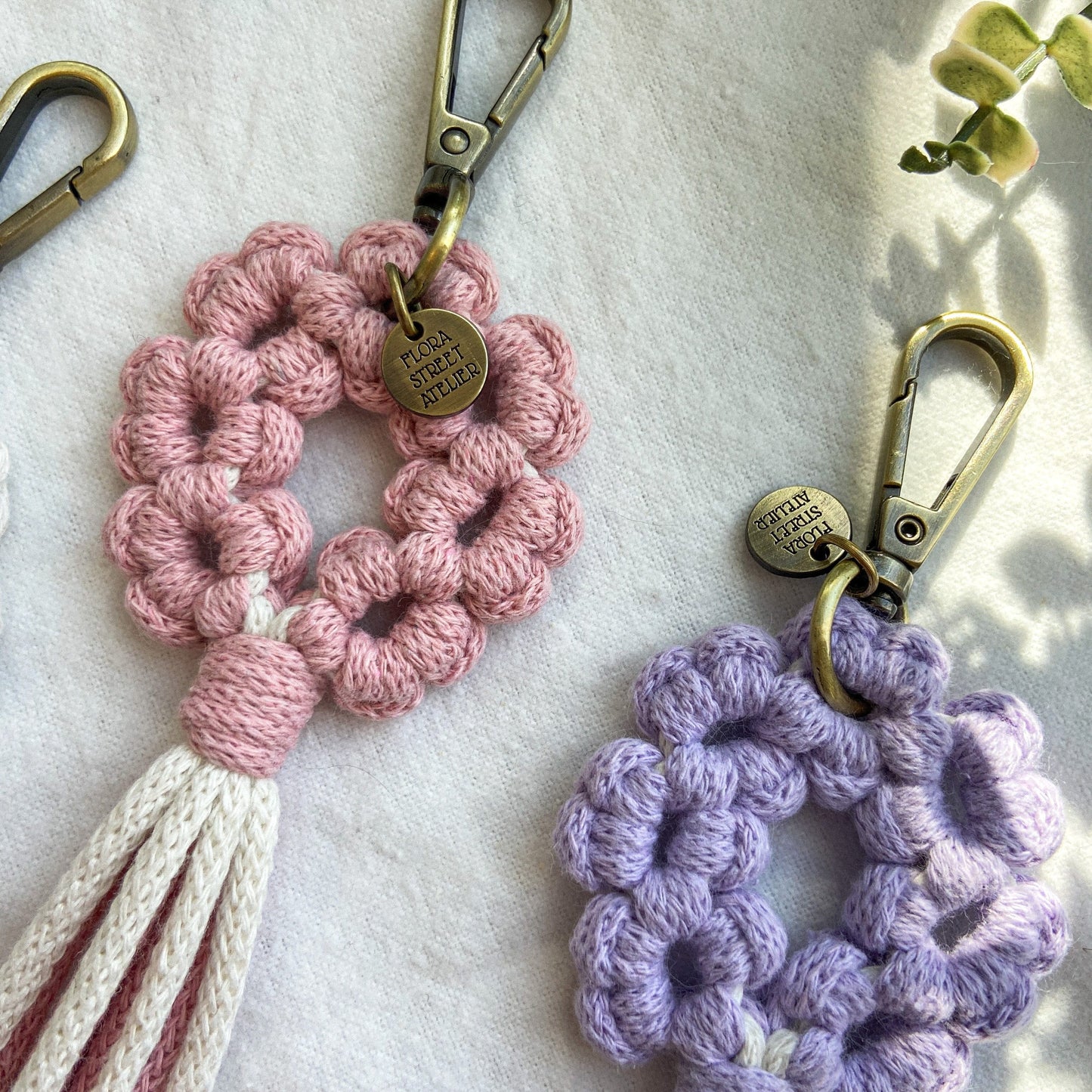 Flora Street Atelier Handmade Macrame Keychain "Boho Bouquet" Macrame Key Ring | Bag Charm
