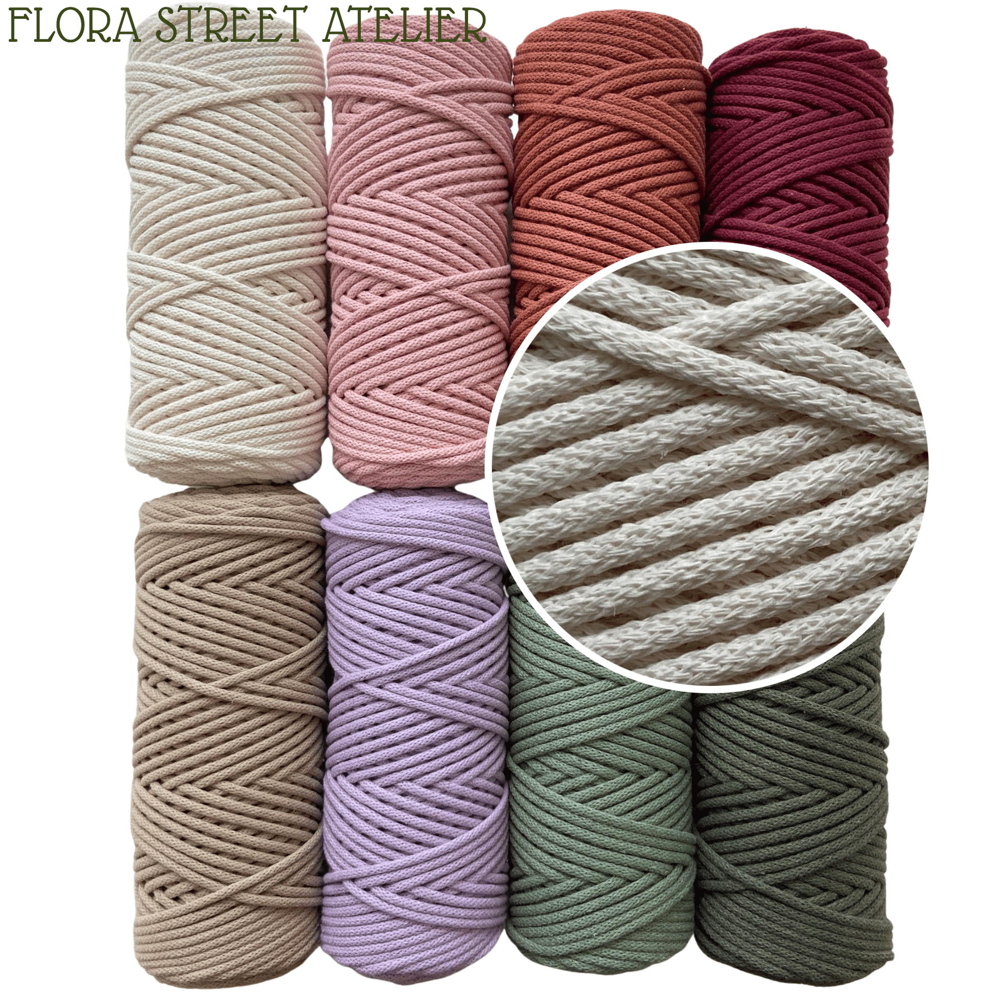 Flora Street Atelier Braided Macrame Cord Braided Cotton Cord 3mm (100 m) | Macrame rope, Crochet cord