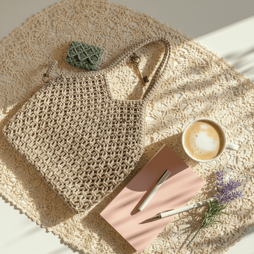 Handmade macrame bags and accessories by Flora Street Atelier, made in Canada.