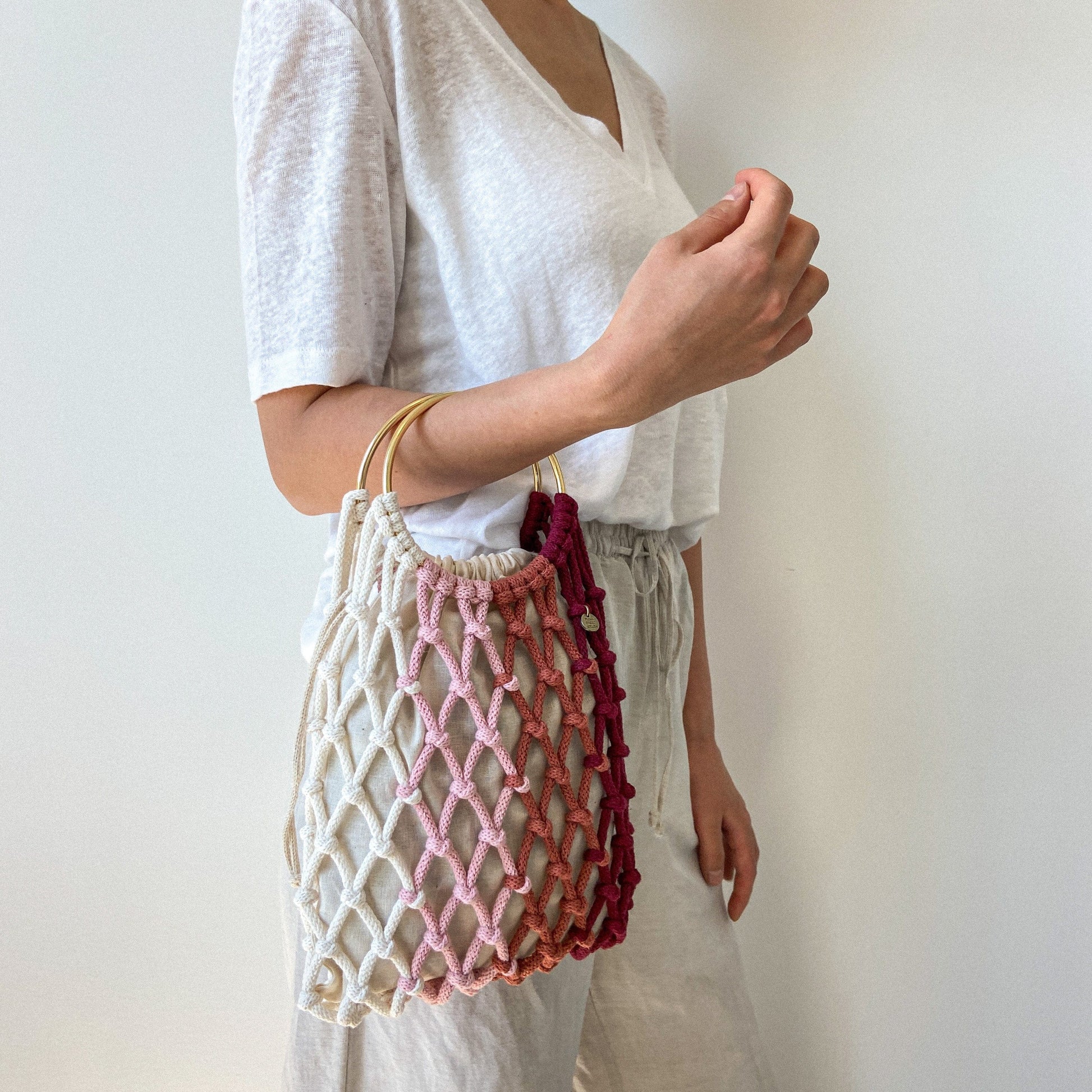 Flora Street Atelier Handmade Macrame Bag "Garden" Macrame net bag with golden ring handles