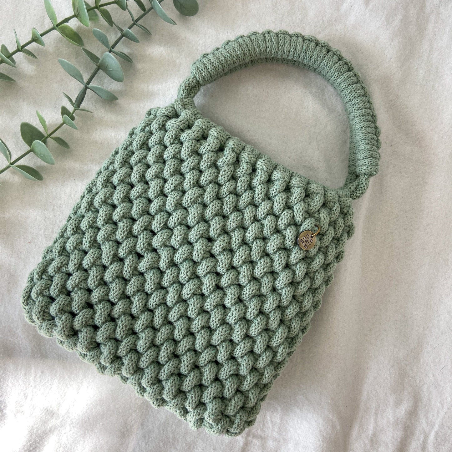 Flora Street Atelier Handmade Macrame Bag "Kiwi" Macrame Mini Tote Bag