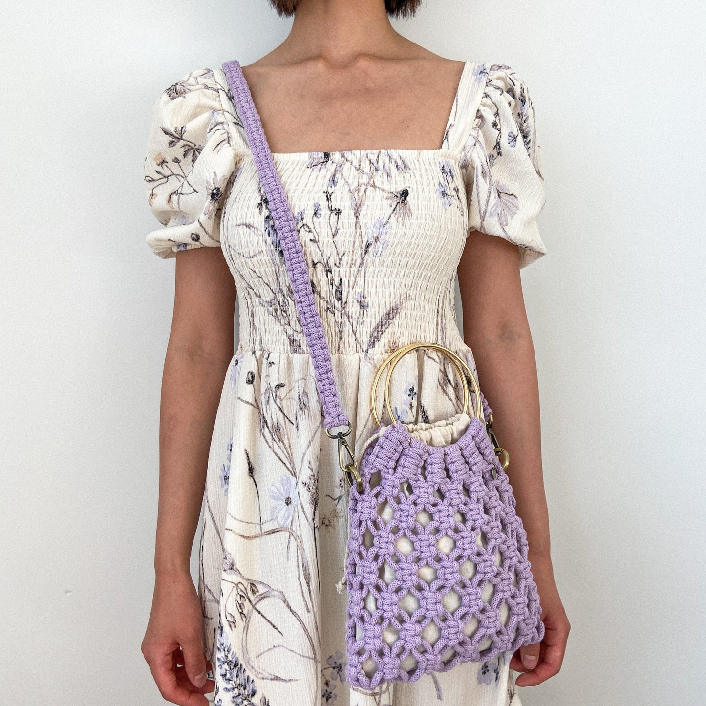 Flora Street Atelier Handmade Macrame Bag "Marina" Macrame net bag with golden ring handles