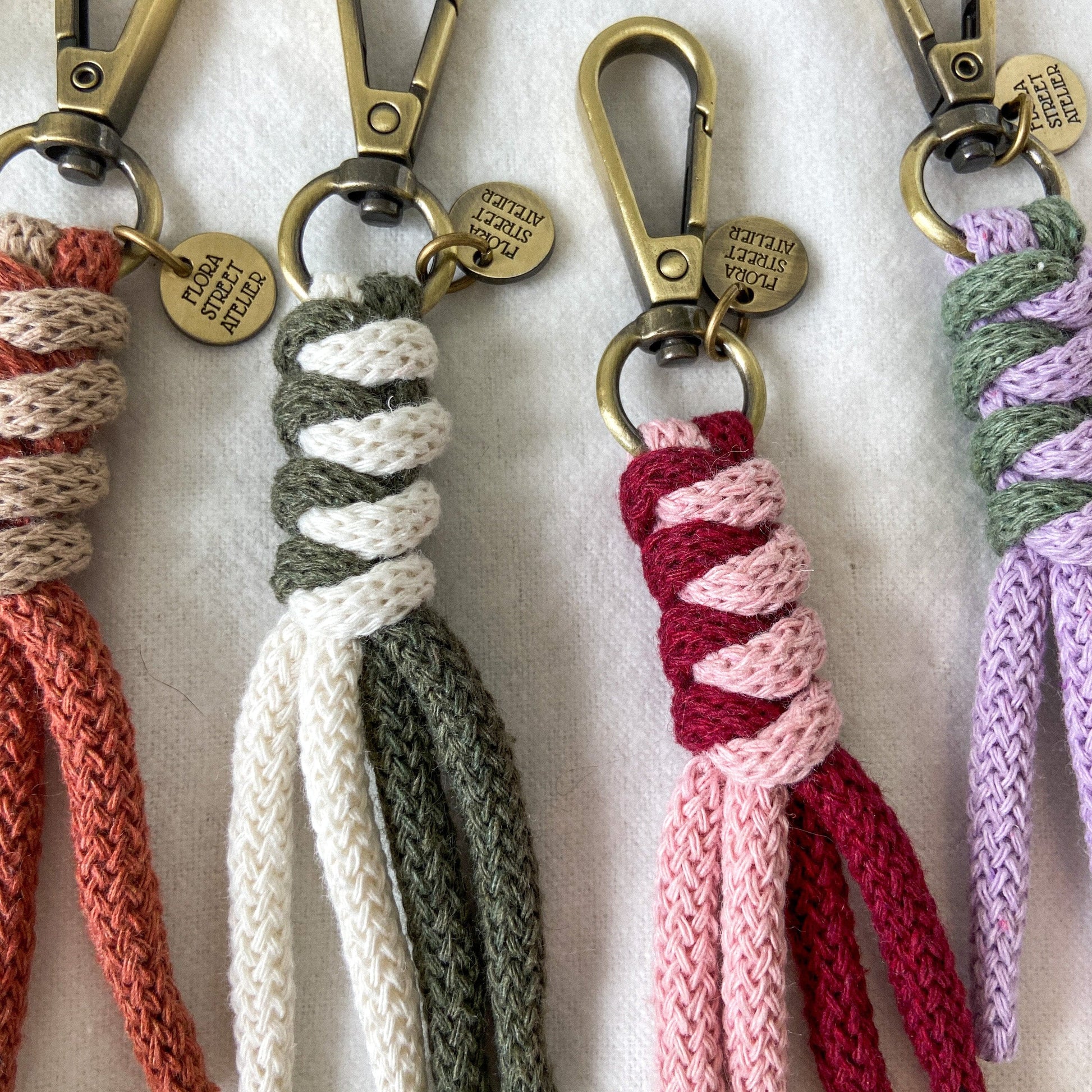 Flora Street Atelier Handmade Macrame Keychain "Swirl" Macrame Key Ring | Bag Charm
