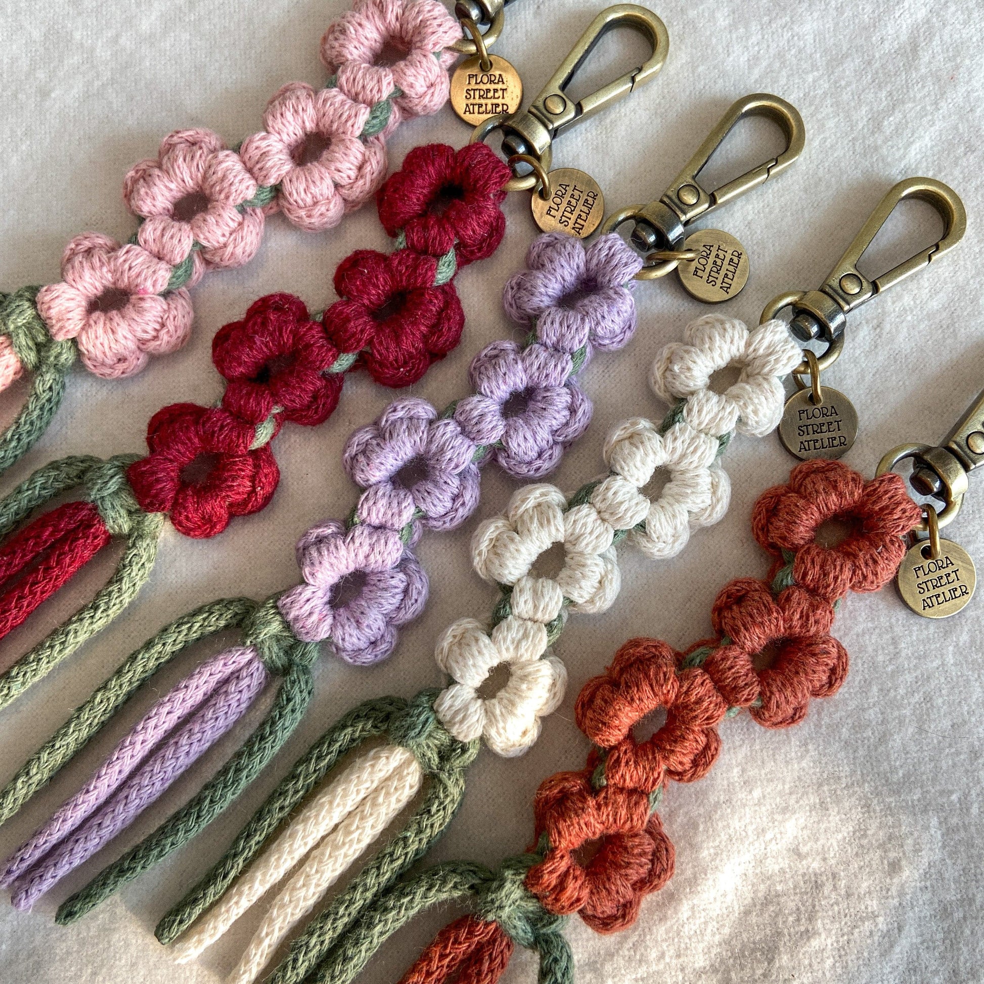 Flora Street Atelier Handmade Macrame Keychain "Wild Flower" Macrame Key Ring | Bag Charm